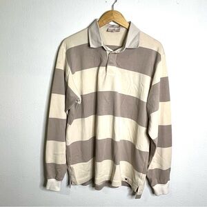 Private White VC Regents Rugby Striped Polo Shirt sz 4 M L beige cream